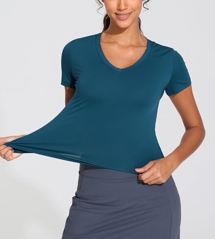 Women's Slim Fit Workout T-Shirts V-Neck Crop Basic Short Sleeve Tee Tops in Saudi Arabia