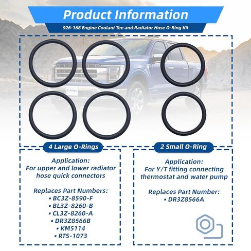 926-168 Radiator Hose and Coolant Pipe Tee O-Ring kit, Compatible with Ford F-150 5.0L DR3Z-8566-A, BC3Z-8590-F, DR-3Z8566A and Lincoln Select Models in Kuwait