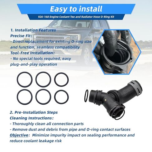 926-168 Radiator Hose and Coolant Pipe Tee O-Ring kit, Compatible with Ford F-150 5.0L DR3Z-8566-A, BC3Z-8590-F, DR-3Z8566A and Lincoln Select Models in Kuwait
