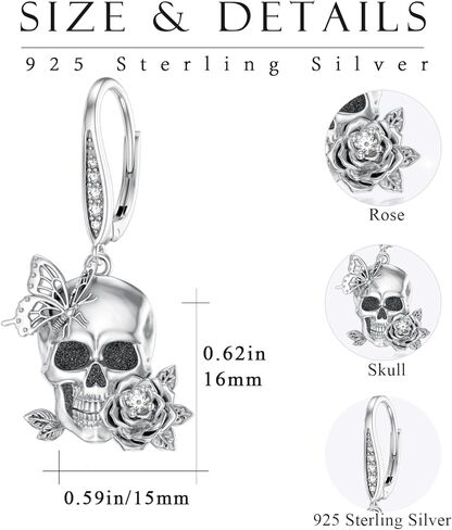 Skeleton Earrings Dangle 925 Sterling Silver Leverback Skull Halloween Earrings for Women Jewelry Gift in Saudi Arabia