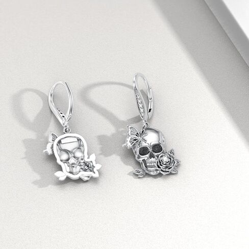 Skeleton Earrings Dangle 925 Sterling Silver Leverback Skull Halloween Earrings for Women Jewelry Gift in Saudi Arabia