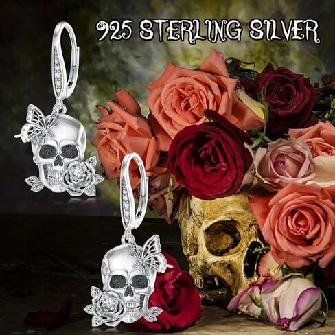 Skeleton Earrings Dangle 925 Sterling Silver Leverback Skull Halloween Earrings for Women Jewelry Gift in Saudi Arabia