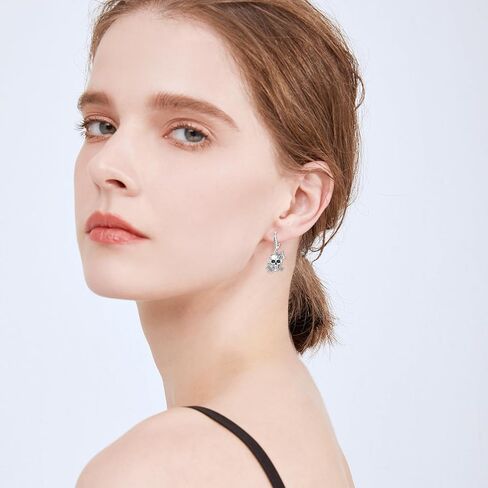 Skeleton Earrings Dangle 925 Sterling Silver Leverback Skull Halloween Earrings for Women Jewelry Gift in Saudi Arabia