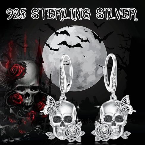 Skeleton Earrings Dangle 925 Sterling Silver Leverback Skull Halloween Earrings for Women Jewelry Gift in Saudi Arabia