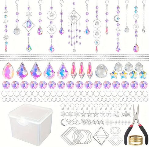 310 Pcs DIY Suncatcher Kits for Adults Colorful Crystal Sun Catchers Making Kits Indoor Window Hanging Prisms with Chain Pendant Ornament Suncatcher DIY Crafts for Garden Decoration, Box Not Included in Saudi Arabia