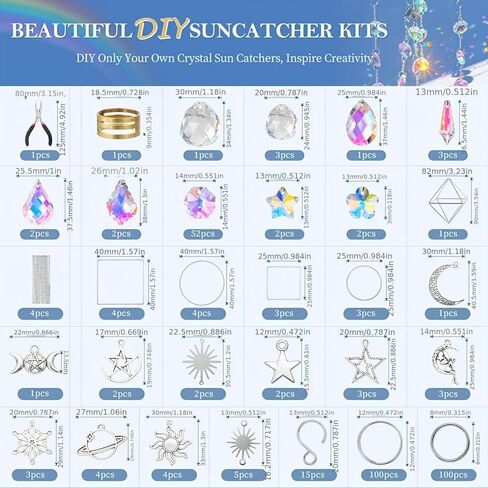 310 Pcs DIY Suncatcher Kits for Adults Colorful Crystal Sun Catchers Making Kits Indoor Window Hanging Prisms with Chain Pendant Ornament Suncatcher DIY Crafts for Garden Decoration, Box Not Included in Saudi Arabia