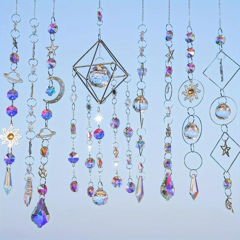 310 Pcs DIY Suncatcher Kits for Adults Colorful Crystal Sun Catchers Making Kits Indoor Window Hanging Prisms with Chain Pendant Ornament Suncatcher DIY Crafts for Garden Decoration, Box Not Included in Saudi Arabia