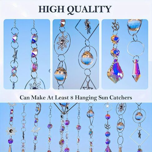 310 Pcs DIY Suncatcher Kits for Adults Colorful Crystal Sun Catchers Making Kits Indoor Window Hanging Prisms with Chain Pendant Ornament Suncatcher DIY Crafts for Garden Decoration, Box Not Included in Saudi Arabia