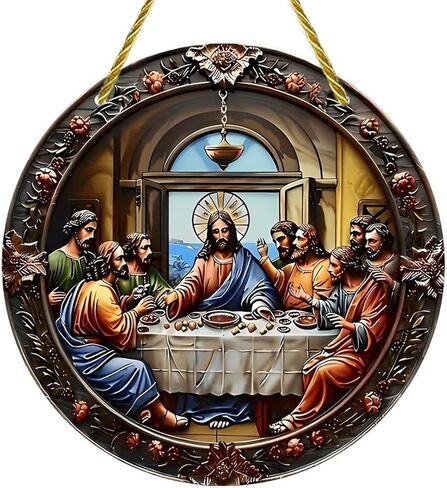 Colorful Acrylic Suncatcher, Last Supper Round Decor 7-inch Hanging Window Wall Art Decor with Printed Stained Glass Style Design, Gift Idea & Garden Ornament Indoor Outdoor Use in Saudi Arabia