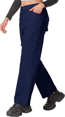 سراويل Alfiudad النسائية عالية الخصر من القطن y2k فضفاضة قابلة للتمدد مع 8 جيوب سراويل كاجوال للعمل للمشي لمسافات طويلة in Kuwait