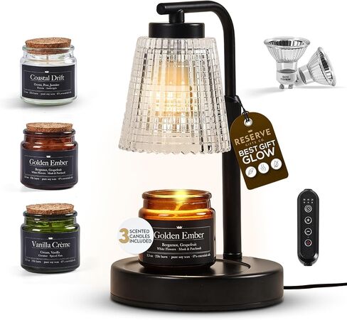 Candle Warmer Lamp Gift Set with 3 Premium Soy Candles, 6% Essential Oils, Adjustable Timer (2/4/8H) 4-Level Dimmer Elegant Flameless Wax Melt Lamp for Home Décor & Gifting in Saudi Arabia