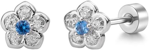 20G Blue CZ Flower Screw Flat Back Small Tiny Stud Earrings for Women Minimalist Cute Silver Plated Cartilage Tragus Piercing Little Studs Hypoallergenic Jewelry Birthday in Saudi Arabia
