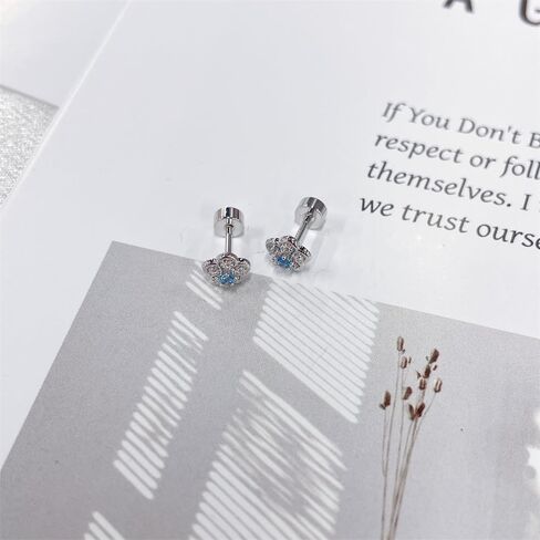 20G Blue CZ Flower Screw Flat Back Small Tiny Stud Earrings for Women Minimalist Cute Silver Plated Cartilage Tragus Piercing Little Studs Hypoallergenic Jewelry Birthday in Saudi Arabia