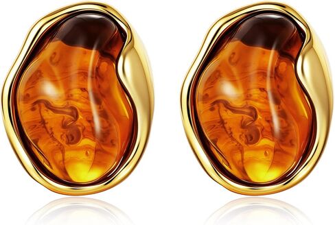 Amber Acrylic Stud Earrings for Women, Irregular Resin Chunky Gold Edged Earrings, Vintage Statement Jewelry for Daily Wear & Gift in Kuwait