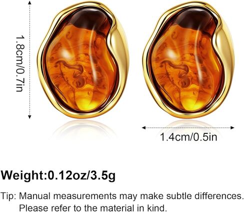 Amber Acrylic Stud Earrings for Women, Irregular Resin Chunky Gold Edged Earrings, Vintage Statement Jewelry for Daily Wear & Gift in Kuwait