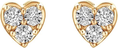 أقراط Belacqua Lab Grown Diamond على شكل قلب من الفضة الإسترليني أو الفضة المطلية بالذهب الأصفر عيار 14 قيراط، قطع دائري، 1/10 قيراط، لون I، وضوح I1، دفع للخلف، مجوهرات رائعة للنساء، صندوق هدايا متضمن in Kuwait