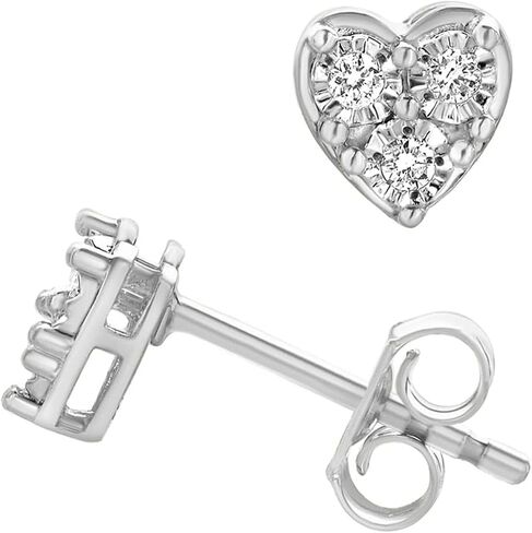 Belacqua Lab Grown Diamond Heart Stud Earrings in Sterling Silver or 14K Yellow Gold Plated Silver, Round Cut, 1/10 Carat, I Color, I1 Clarity, Push Back, Dainty Jewelry for Women, Gift Box Included in Kuwait