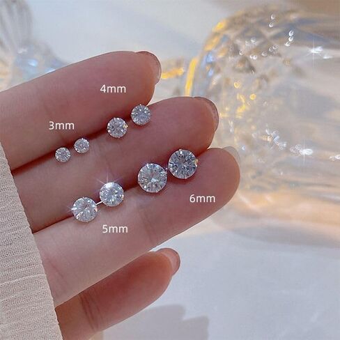925 Silver Stud Earrings 8mm Round Zirconia Stud Small Stud Earrings for Multiple Piercings Daily and Party Occasions, Holiday Gifts, Women's Fashion Jewellery in Saudi Arabia