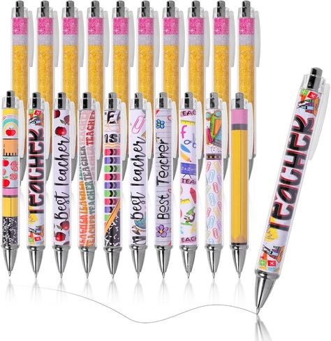 20 Pack Teacher Appreciation Gel Pens, Cute Retractable Ballpoint Pens with Teacher Patterns, Bulk Black Ink Pens for Teacher Gifts, Classroom Rewards & Back to School in Saudi Arabia
