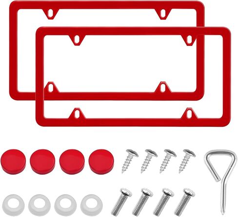 مجموعة إطارات لوحة ترخيص عالمية للسيارات مكونة من قطعتين من الفولاذ المقاوم للصدأ وأغطية حامل لوحة ترخيص مع براغي وأغطية غسالات عالمية 4 فتحات متوافقة مع الملحقات الخارجية لشاحنة السيارة، أسود in Kuwait
