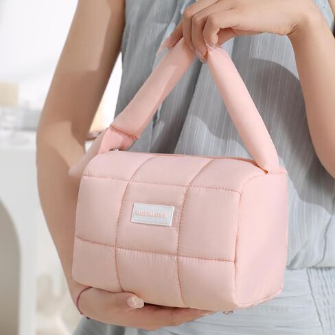 Puffy Makeup Bag & Travel Toiletry Organizer - Quilted Nylon Cosmetic Case with Handles, Waterproof Large Capacity for Brushes & Essentials in Saudi Arabia
