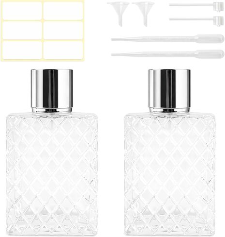 عبوتان من زجاجات العطور الفارغة سعة 100 مل قابلة لإعادة الملء، رذاذ عطر زجاجي مع قمع وقطرات، زجاجات رذاذ عطر مضادة للتسرب أثناء السفر، بخاخ رذاذ ناعم لزيوت الكولونيا العطرية in Kuwait