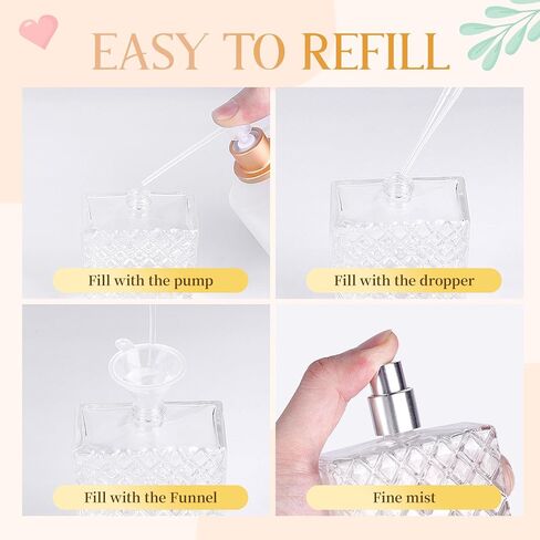 عبوتان من زجاجات العطور الفارغة سعة 100 مل قابلة لإعادة الملء، رذاذ عطر زجاجي مع قمع وقطرات، زجاجات رذاذ عطر مضادة للتسرب أثناء السفر، بخاخ رذاذ ناعم لزيوت الكولونيا العطرية in Kuwait