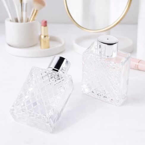 عبوتان من زجاجات العطور الفارغة سعة 100 مل قابلة لإعادة الملء، رذاذ عطر زجاجي مع قمع وقطرات، زجاجات رذاذ عطر مضادة للتسرب أثناء السفر، بخاخ رذاذ ناعم لزيوت الكولونيا العطرية in Kuwait