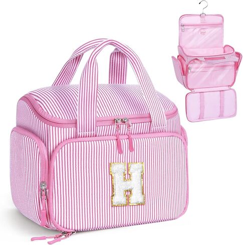 YOOLIFE Easter Gifts for Kids Teen Girls Travel Toiletry Bag for Women, Initial Hanging Toiletry Bag for Teen Girls, Birthday Gifts for 10 11 12 13 14 15 16 17 Year Old Girl, Pink (A) in Saudi Arabia