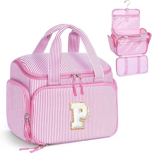 YOOLIFE Easter Gifts for Kids Teen Girls Travel Toiletry Bag for Women, Initial Hanging Toiletry Bag for Teen Girls, Birthday Gifts for 10 11 12 13 14 15 16 17 Year Old Girl, Pink (A) in Saudi Arabia