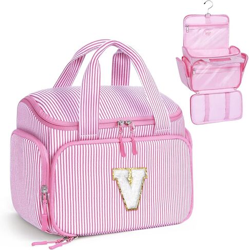 YOOLIFE Easter Gifts for Kids Teen Girls Travel Toiletry Bag for Women, Initial Hanging Toiletry Bag for Teen Girls, Birthday Gifts for 10 11 12 13 14 15 16 17 Year Old Girl, Pink (A) in Saudi Arabia
