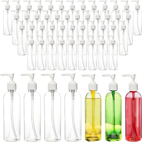 52 قطعة من زجاجة مضخة بلاستيكية فارغة بسعة 8 أونصة/ 250 مل، عبوات شامبو شفافة قابلة لإعادة الملء مع قفل سفر لغسول الجسم والصابون السائل وزيت التدليك وكريم الوجه وبلسم in Kuwait