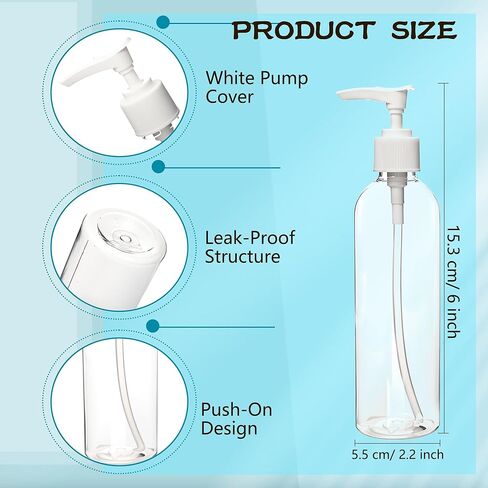 52 قطعة من زجاجة مضخة بلاستيكية فارغة بسعة 8 أونصة/ 250 مل، عبوات شامبو شفافة قابلة لإعادة الملء مع قفل سفر لغسول الجسم والصابون السائل وزيت التدليك وكريم الوجه وبلسم in Kuwait