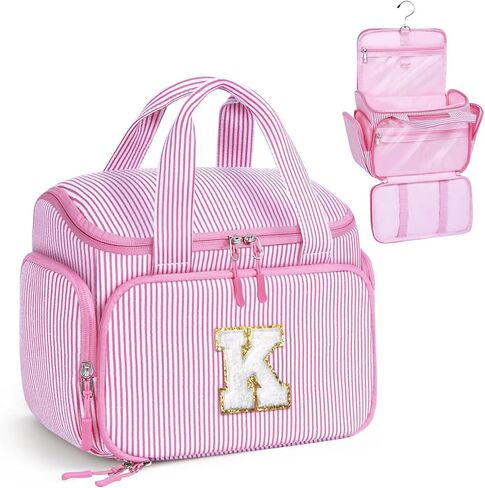 YOOLIFE Easter Gifts for Kids Teen Girls Travel Toiletry Bag for Women, Initial Hanging Toiletry Bag for Teen Girls, Birthday Gifts for 10 11 12 13 14 15 16 17 Year Old Girl, Pink (A) in Saudi Arabia