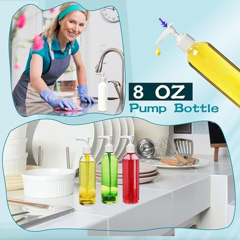 52 قطعة من زجاجة مضخة بلاستيكية فارغة بسعة 8 أونصة/ 250 مل، عبوات شامبو شفافة قابلة لإعادة الملء مع قفل سفر لغسول الجسم والصابون السائل وزيت التدليك وكريم الوجه وبلسم in Kuwait