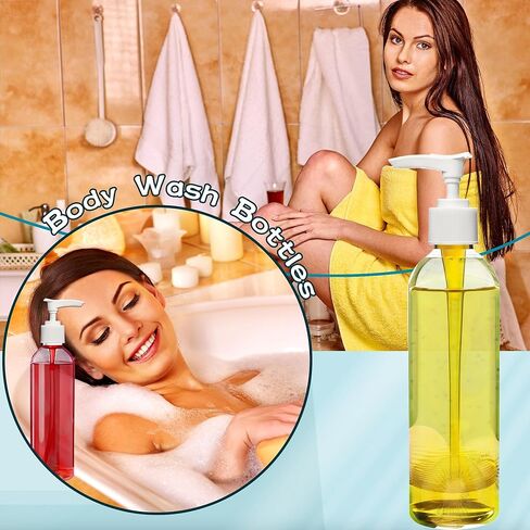 52 قطعة من زجاجة مضخة بلاستيكية فارغة بسعة 8 أونصة/ 250 مل، عبوات شامبو شفافة قابلة لإعادة الملء مع قفل سفر لغسول الجسم والصابون السائل وزيت التدليك وكريم الوجه وبلسم in Kuwait