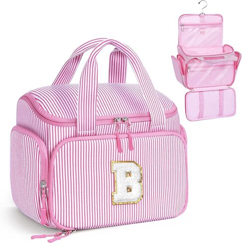 YOOLIFE Easter Gifts for Kids Teen Girls Travel Toiletry Bag for Women, Initial Hanging Toiletry Bag for Teen Girls, Birthday Gifts for 10 11 12 13 14 15 16 17 Year Old Girl, Pink (A) in Saudi Arabia