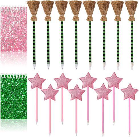 18Pcs Princess and Witch Party Favors with Star Ballpoint Star Pencil Witch Broom Ballpoints Broom Pencils Glitter Mini Spiral Notepads for Party Supplies Decorations in Kuwait