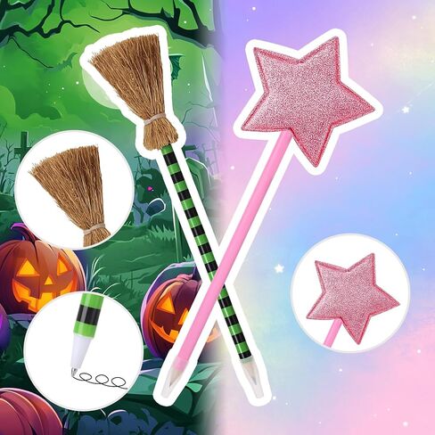 18Pcs Princess and Witch Party Favors with Star Ballpoint Star Pencil Witch Broom Ballpoints Broom Pencils Glitter Mini Spiral Notepads for Party Supplies Decorations in Kuwait