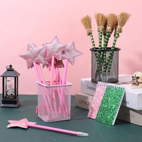 18Pcs Princess and Witch Party Favors with Star Ballpoint Star Pencil Witch Broom Ballpoints Broom Pencils Glitter Mini Spiral Notepads for Party Supplies Decorations in Kuwait