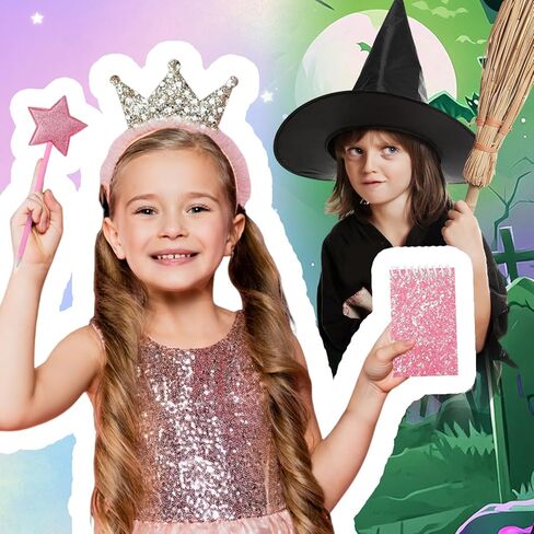 18Pcs Princess and Witch Party Favors with Star Ballpoint Star Pencil Witch Broom Ballpoints Broom Pencils Glitter Mini Spiral Notepads for Party Supplies Decorations in Kuwait
