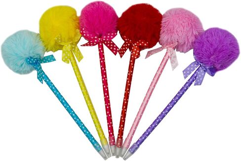 Maydahui 12 PCS Pom Pom Ballpoint Pen Cute Kawaii Fluffy Ball Pens Bowknot Polka Dot Blue Gel Ink for School Girls Valentine's Day in Saudi Arabia