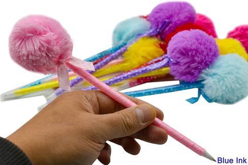 Maydahui 12 PCS Pom Pom Ballpoint Pen Cute Kawaii Fluffy Ball Pens Bowknot Polka Dot Blue Gel Ink for School Girls Valentine's Day in Saudi Arabia