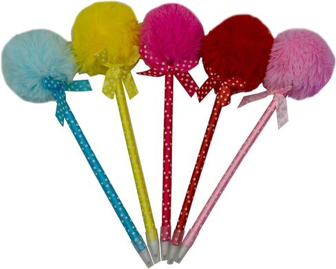 Maydahui 12 PCS Pom Pom Ballpoint Pen Cute Kawaii Fluffy Ball Pens Bowknot Polka Dot Blue Gel Ink for School Girls Valentine's Day in Saudi Arabia