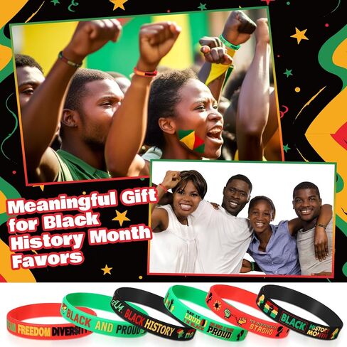 72 Pcs Black History Party Favors Gifts Bulk Black History Month Ballpoint Pens Inspirational Bracelets for African American Freedom Day Celebration Accessories Party Supplies Decorations in Saudi Arabia