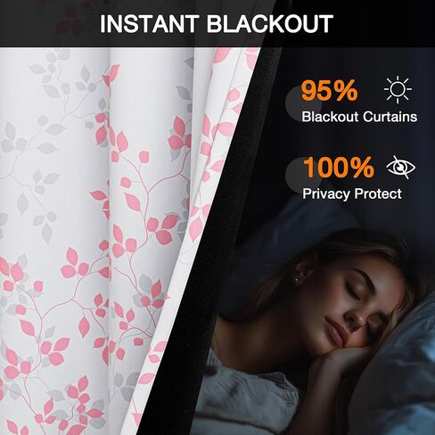 ستائر MEETSKY باللون الوردي المعتم بنسبة 95% لغرفة النوم - ستارة تعتيم الغرفة بحلقات معدنية بطول 63 بوصة، ستائر معزولة حراريًا لغرفة الفتيات، ستائر منقوشة على شكل أوراق شجر مقاس 52 بوصة عرض × 63 بوصة طول، لوحتان in Kuwait
