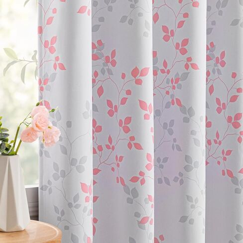 ستائر MEETSKY باللون الوردي المعتم بنسبة 95% لغرفة النوم - ستارة تعتيم الغرفة بحلقات معدنية بطول 63 بوصة، ستائر معزولة حراريًا لغرفة الفتيات، ستائر منقوشة على شكل أوراق شجر مقاس 52 بوصة عرض × 63 بوصة طول، لوحتان in Kuwait