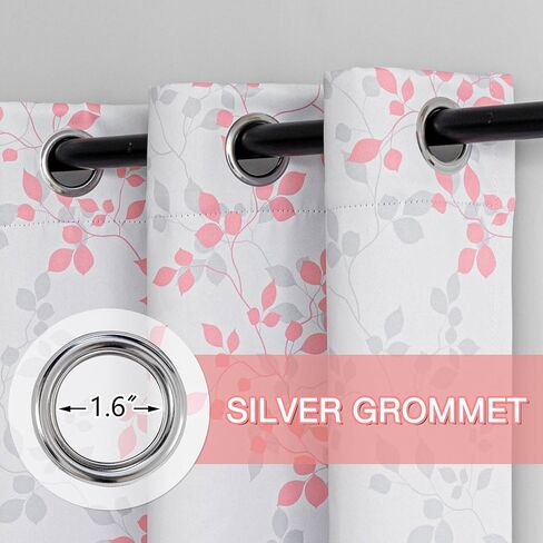 ستائر MEETSKY باللون الوردي المعتم بنسبة 95% لغرفة النوم - ستارة تعتيم الغرفة بحلقات معدنية بطول 63 بوصة، ستائر معزولة حراريًا لغرفة الفتيات، ستائر منقوشة على شكل أوراق شجر مقاس 52 بوصة عرض × 63 بوصة طول، لوحتان in Kuwait