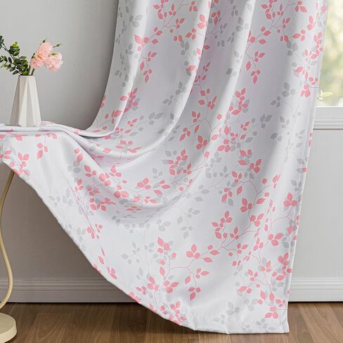 ستائر MEETSKY باللون الوردي المعتم بنسبة 95% لغرفة النوم - ستارة تعتيم الغرفة بحلقات معدنية بطول 63 بوصة، ستائر معزولة حراريًا لغرفة الفتيات، ستائر منقوشة على شكل أوراق شجر مقاس 52 بوصة عرض × 63 بوصة طول، لوحتان in Kuwait