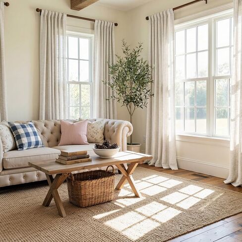 NICETOWN Semi Sheer Curtains 63 inch Length 2 Panels for Bedroom, Rod Pocket & Back Tab Faux Linen Blend Window Treatments Light Filtering Home Decor for Farmhouse, Natural, W55 x L63 in Saudi Arabia